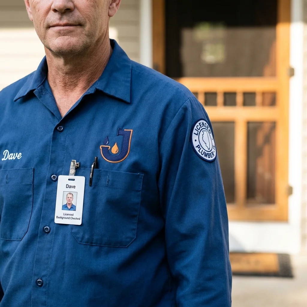 Licensed plumber showing ID badge in Northwood, NH