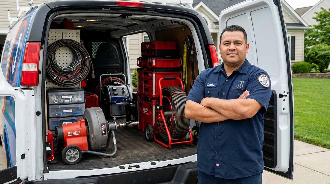 Professional drain cleaning equipment and Johns Plumbing LLC plumber in Northwood